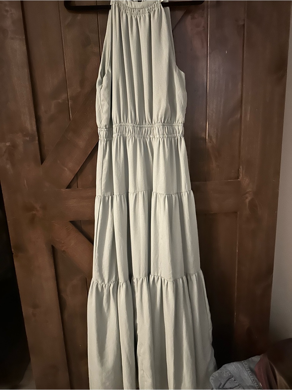 Japna Sage Green Tiered Halter Maxi Dress